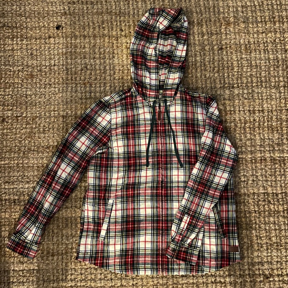 LL bean scotch plaid flannel relaxed zip hoodie